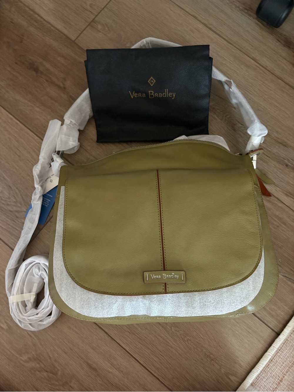 Vera Bradley Olive Green Leather Messenger Crossbody